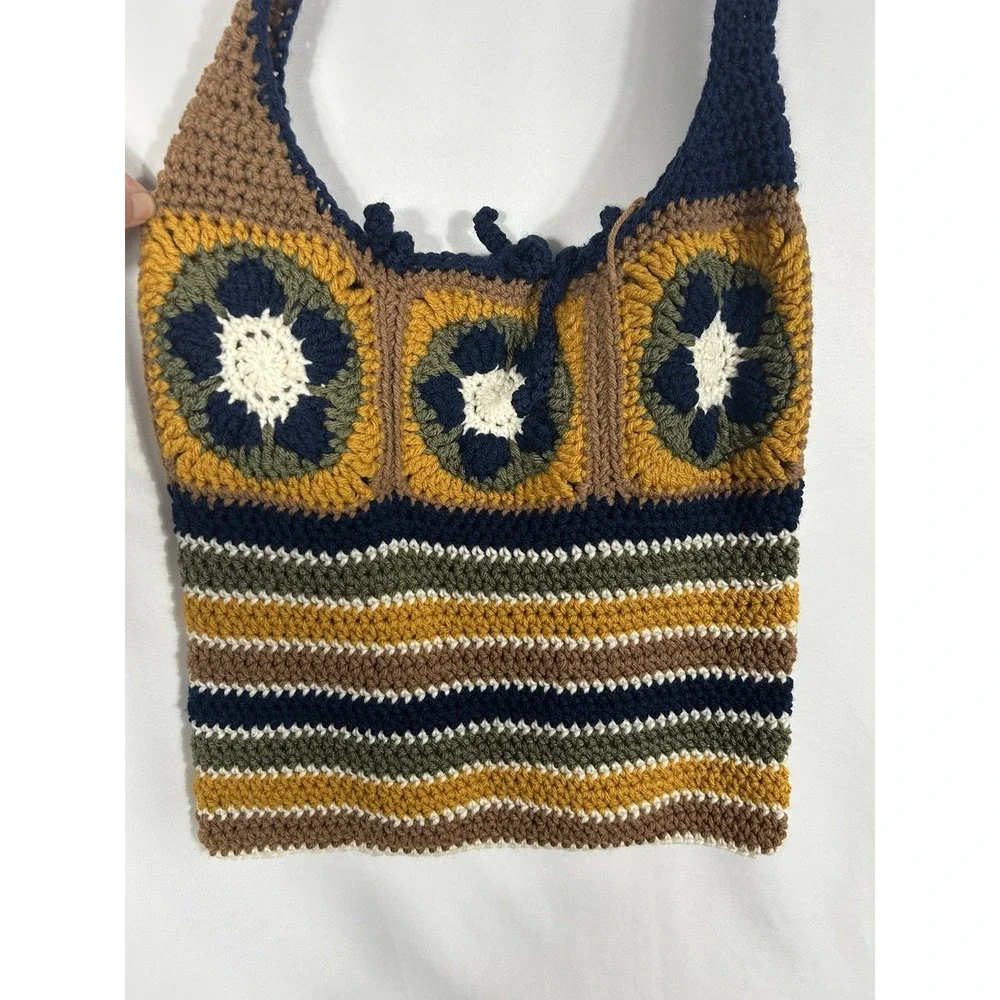 Hand Knit Crochet Large Hobo Bag Boho Hippie Festival Coachella Indie Earthy Y2K